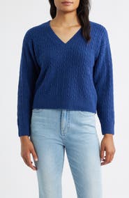 CITY BLUES Cable V-Neck Sweater