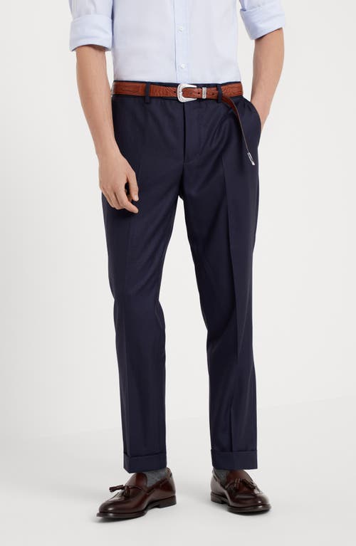 Brunello Cucinelli Straight-leg Pleated Wool-flannel Trousers In Blue