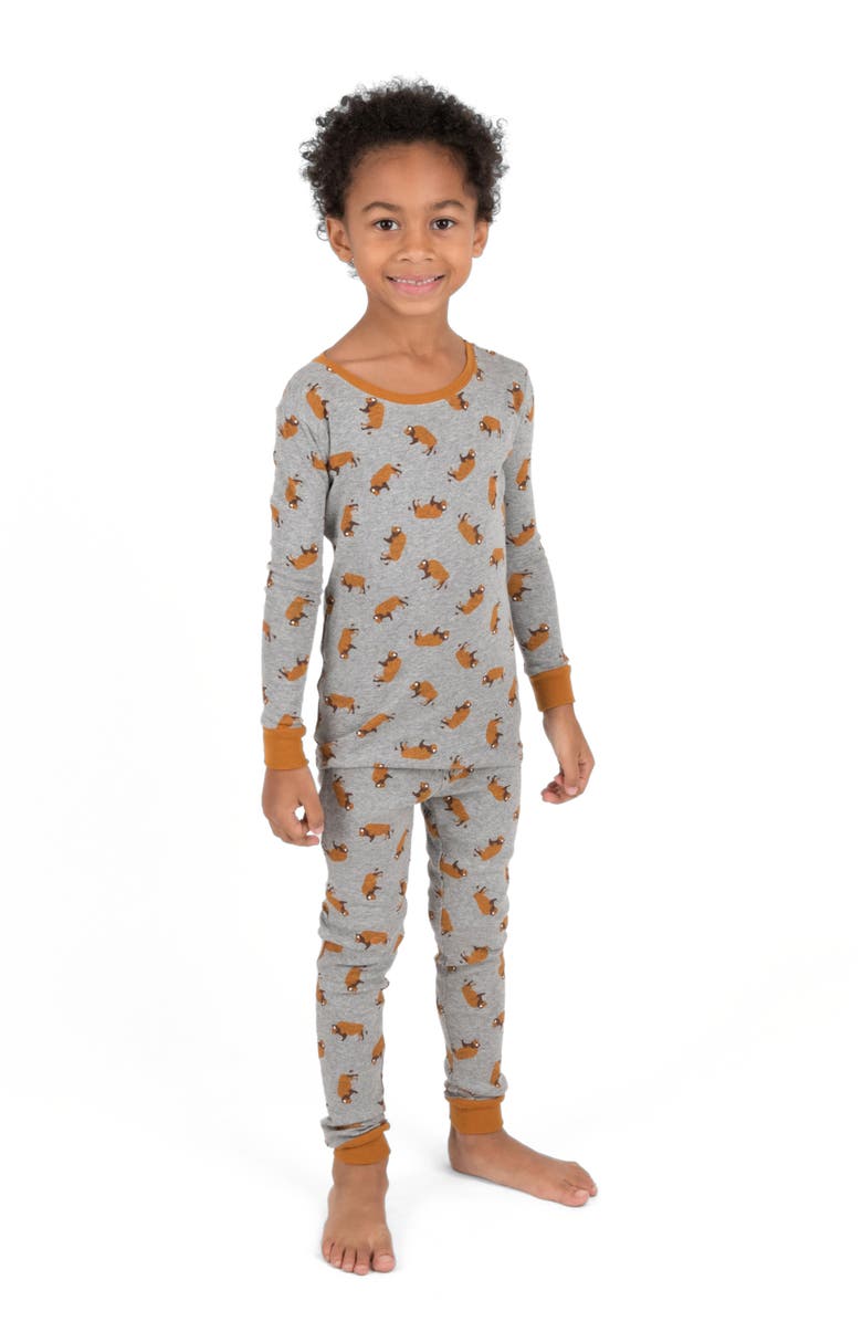 Leveret Kids Cotton Two-Piece Printed Pajamas, Animals & Characters, Main, color, Overall Bison