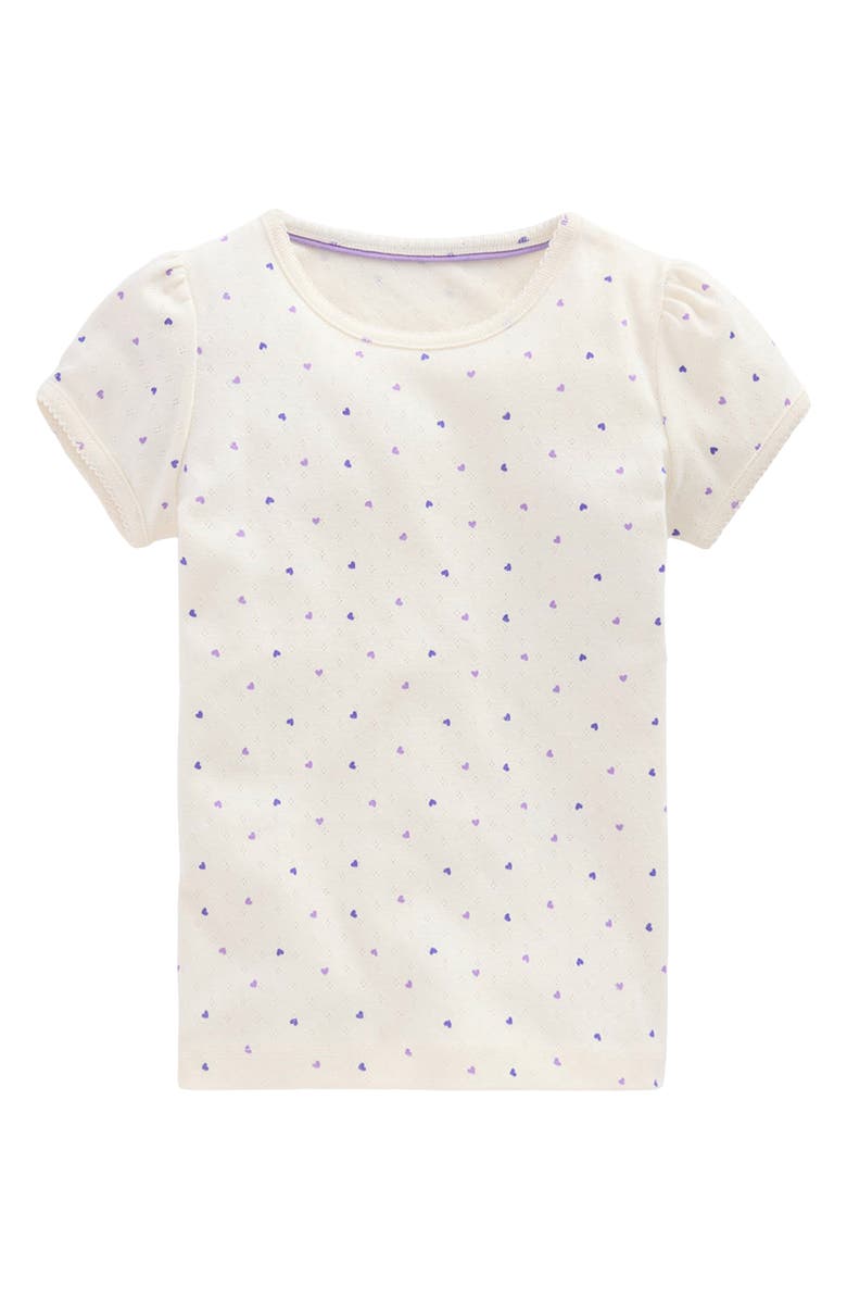 Mini Boden Kids' Puff Sleeve Cotton Pointelle T-Shirt, Main, color, White Heart Spot