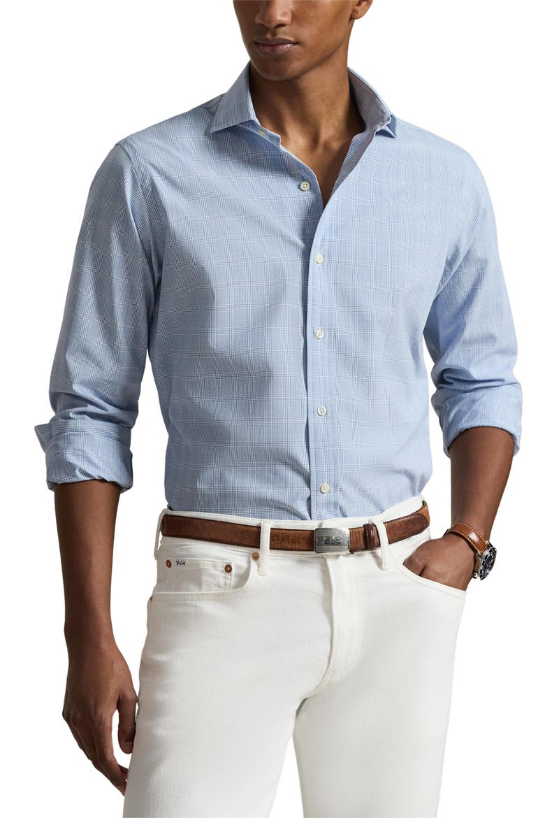 Classic Fit Glen Plaid Cotton Button-Up Shirt, Main, color, BLUE/ WHITE