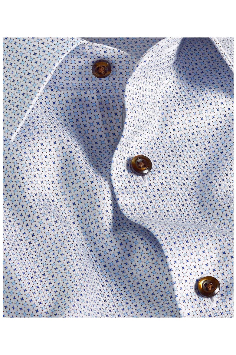 Trim Fit Geometric Print Cotton Herringbone Dress Shirt, Alternate, color, WHITE/ CHOCOLATE
