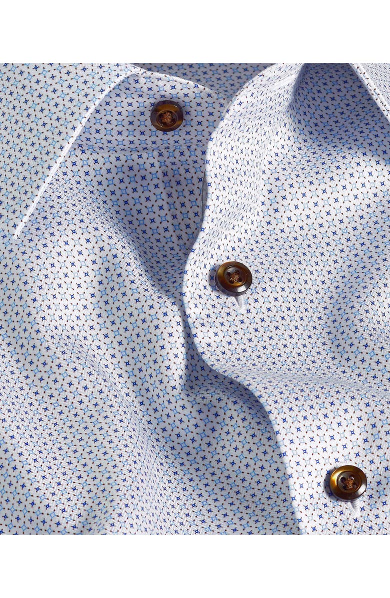 David Donahue Trim Fit Geometric Print Cotton Herringbone Dress Shirt, Alternate, color, White/ Chocolate