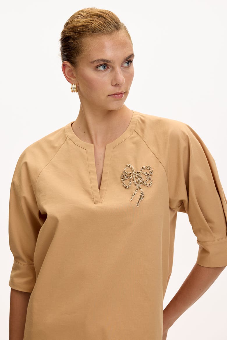 Katharine V Neck Short Sleeve Blouse, Alternate, color, Camel