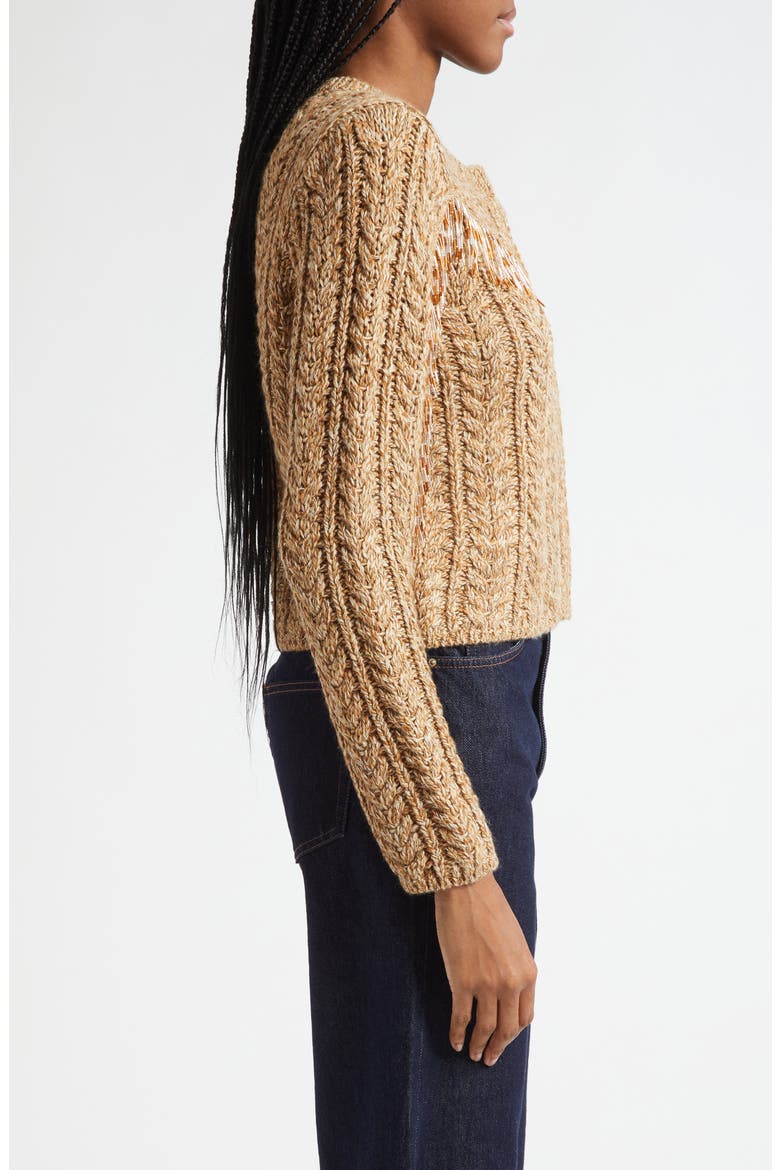 Mélange Bead Fringe Accent Cable Crewneck Sweater, Alternate, color, OATMEAL MULTI