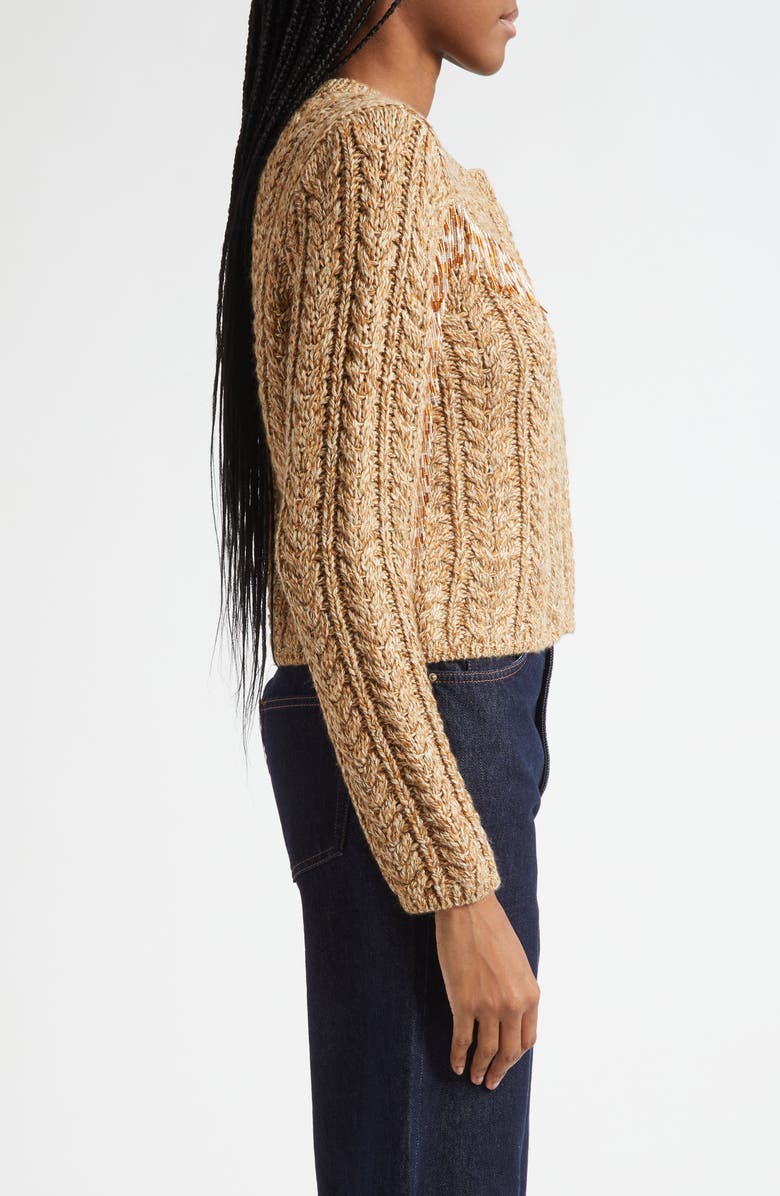 Cinq à Sept Mélange Bead Fringe Accent Cable Crewneck Sweater, Alternate, color, Oatmeal Multi