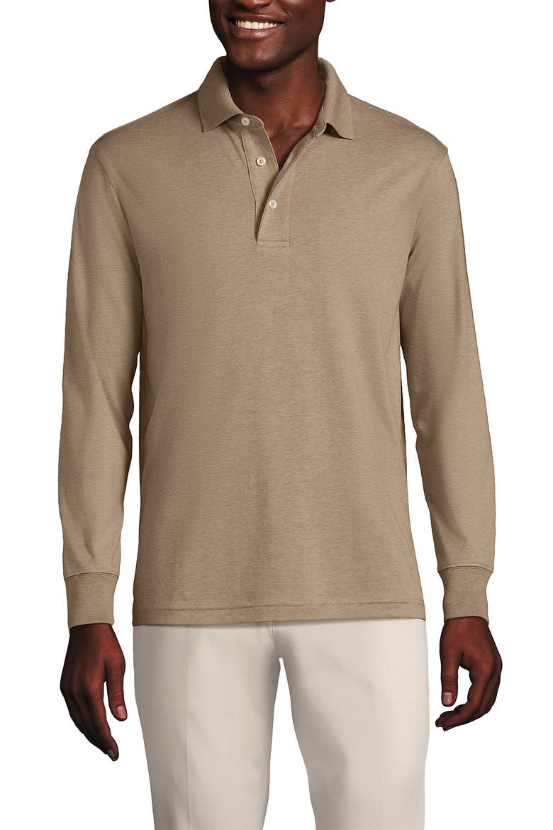 Long Sleeve Cotton Supima Polo Shirt, Main, color, Warm Taupe Heather