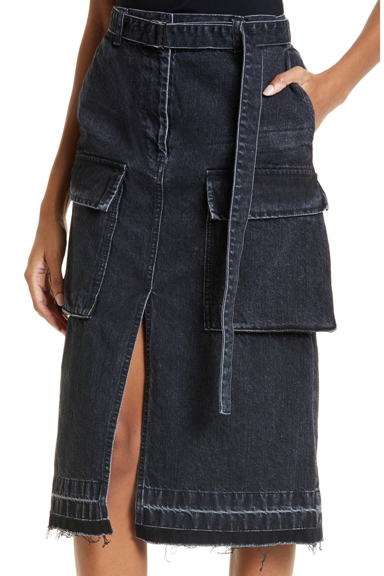 Belted Denim Cargo Skirt, Alternate, color, BLACK