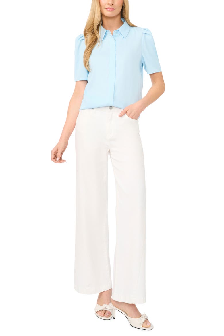 Puff Sleeve Button-Up Top, Alternate, color, OCEAN AIR