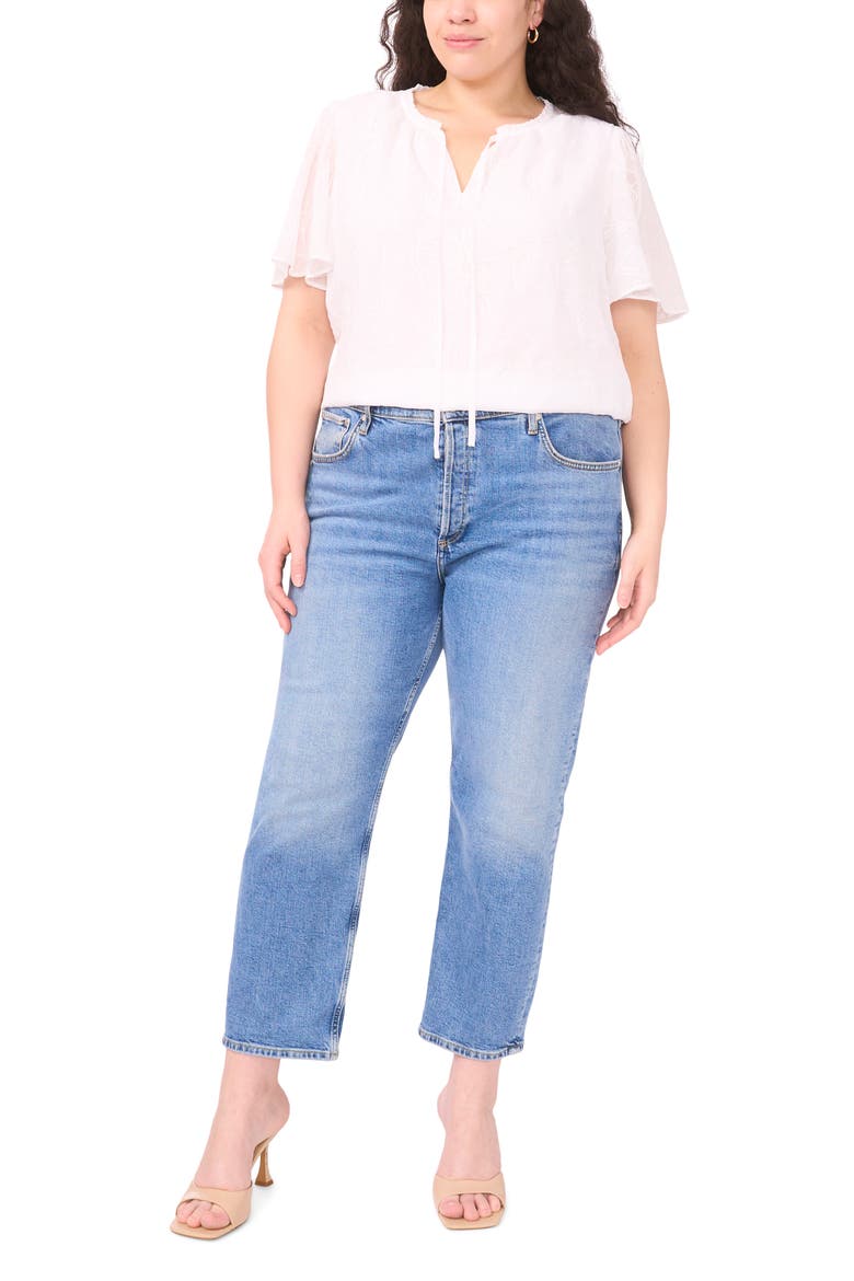 Embroidered Flutter Sleeve Top, Alternate, color, ULTRA WHITE