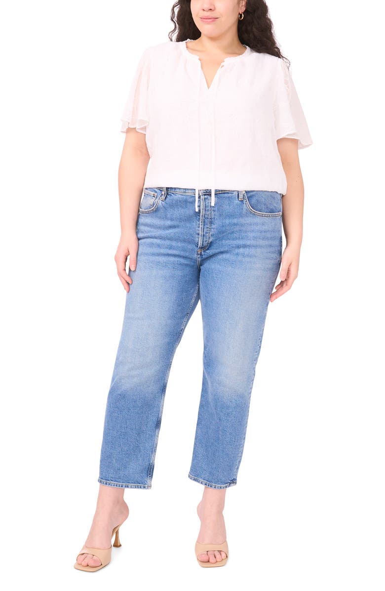 Vince Camuto Embroidered Flutter Sleeve Top, Alternate, color, Ultra White