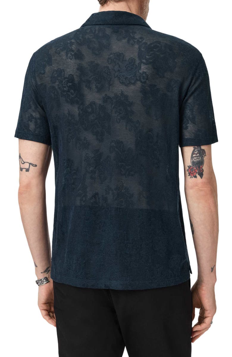 John Varvatos Biaggio Jacquard Mesh Short Sleeve Button-Up Shirt, Alternate, color, Deep Blue