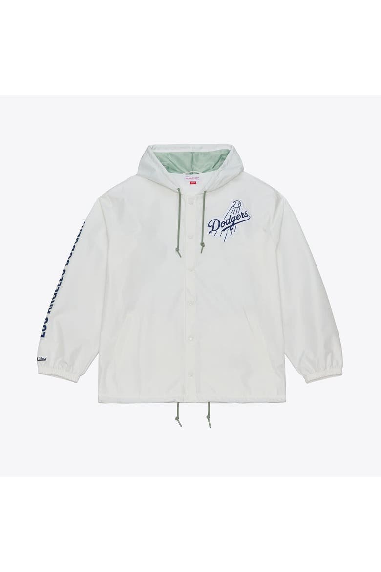 Men's Mitchell & Ness White Los Angeles Dodgers Yacht Rock Coaches Full-Snap Hooded Windbreaker Jacket, Main, color, White