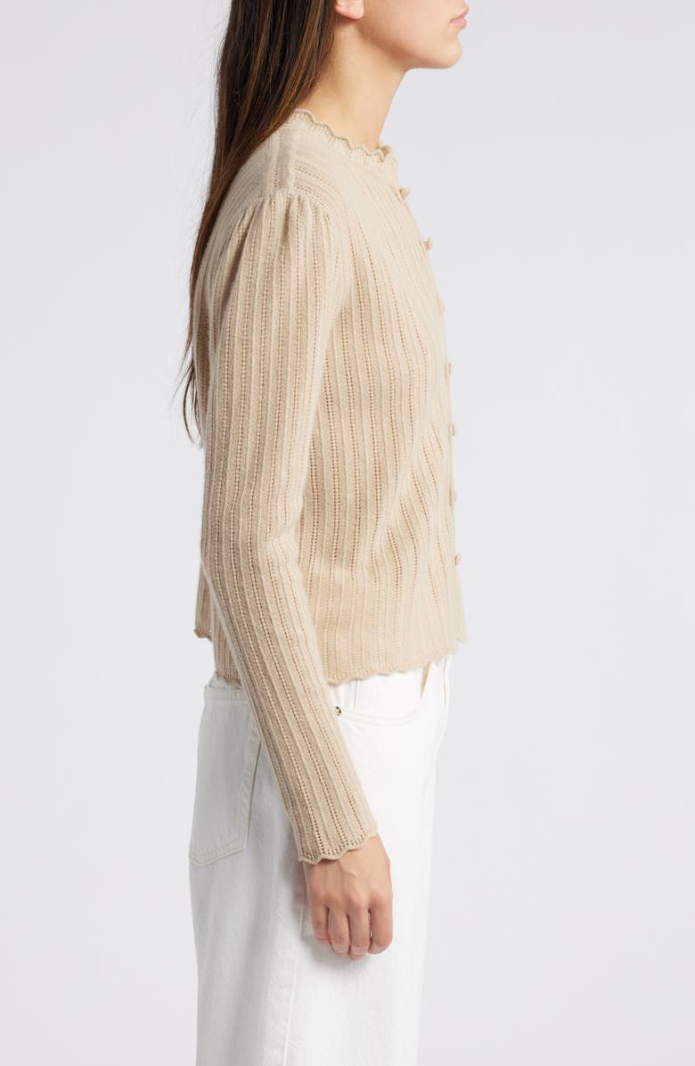 FRAME Ruffle Neck Pointelle Cashmere Cardigan, Alternate, color, Taupe