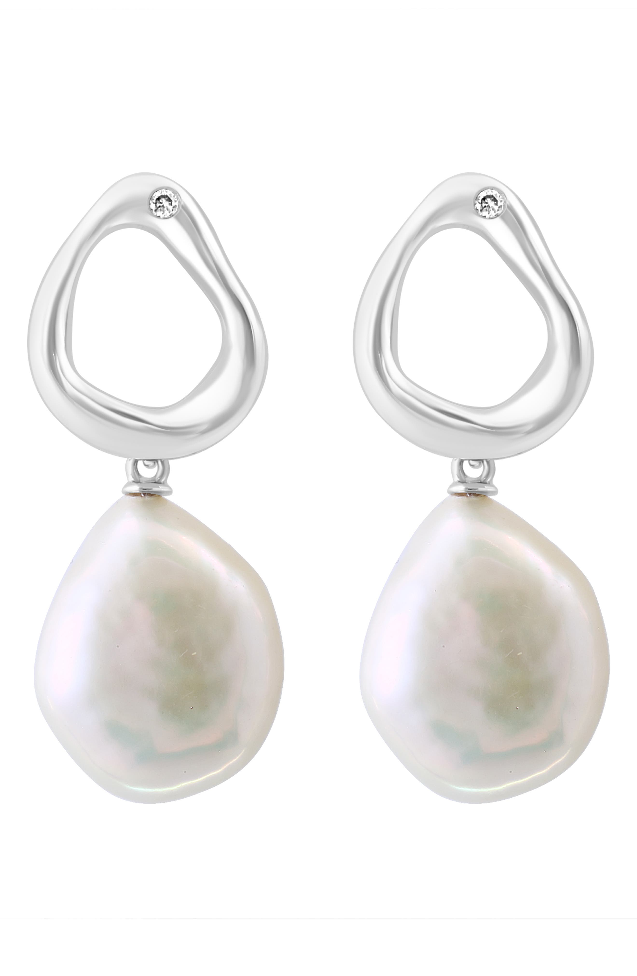 Diamond & Freshwater Pearl Drop Earrings