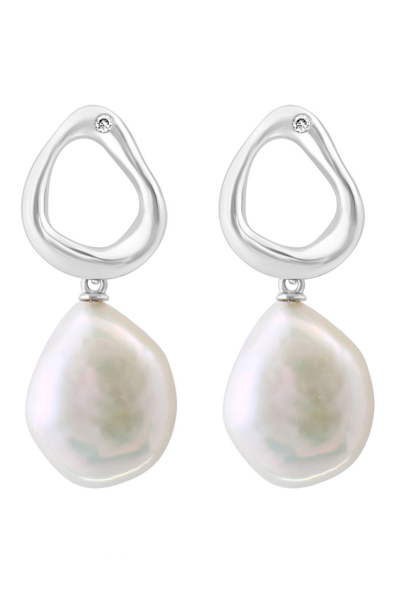 Diamond & Freshwater Pearl Drop Earrings, Main, color, WHITE