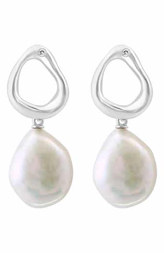 Diamond & Freshwater Pearl Drop Earrings