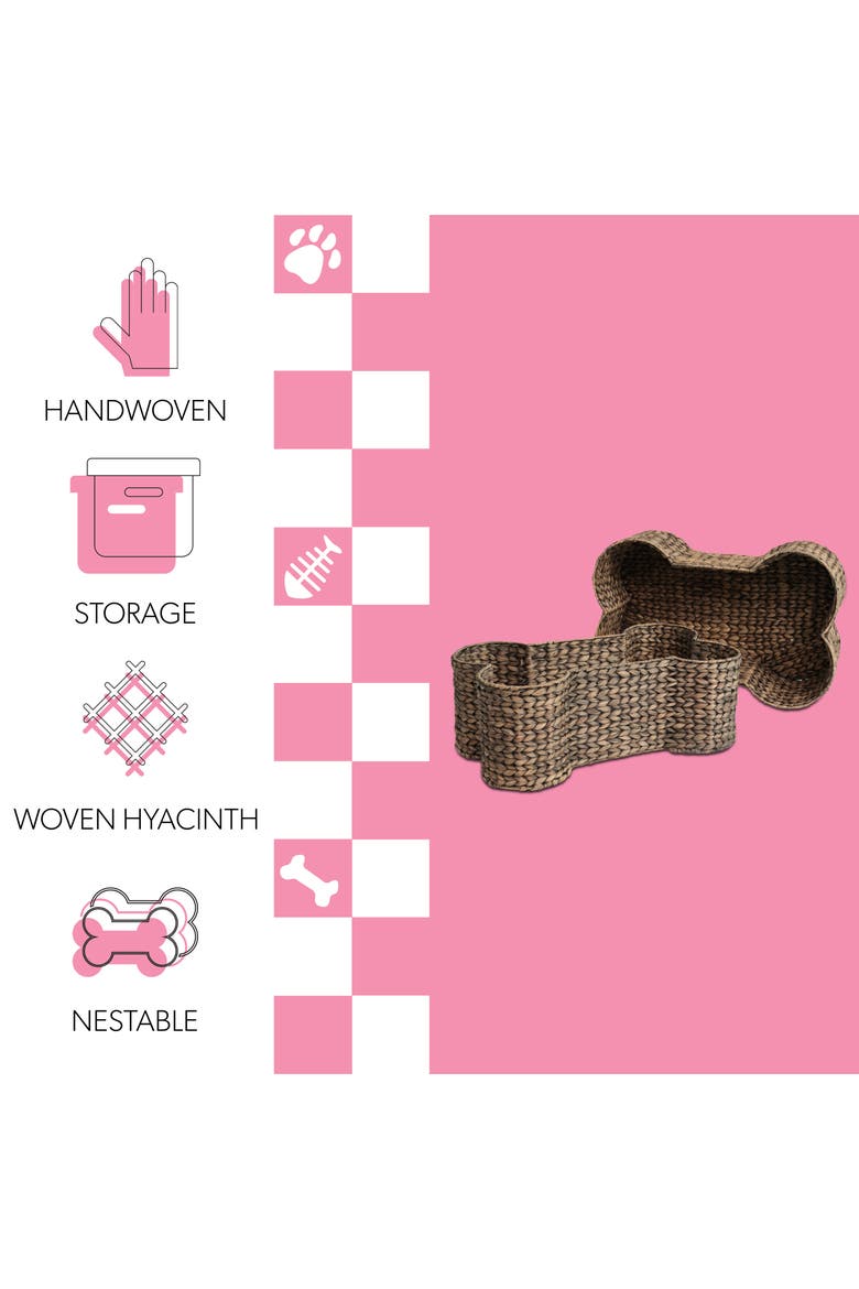 Digby Bone-Shaped Large Hand Woven Water Hyacinth Nesting Pet Toy Organizer Baskets, Alternate, color, Brown
