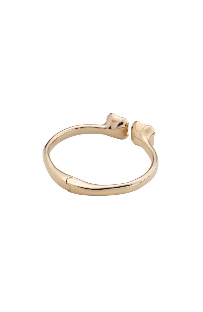 UNODE50 18k gold plated metal alloy rigid bracelet, with inner spring and two pink faceted crystals., Alternate, color, Gold