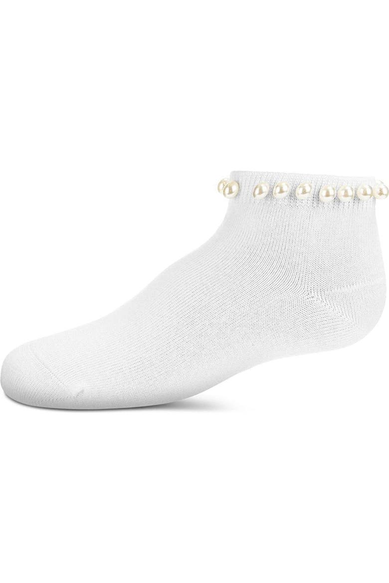 Pretty in Pearls Cotton Blend Anklet Socks, Main, color, White