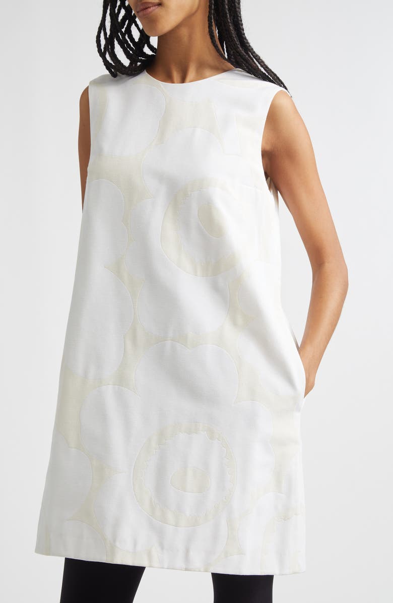 Marimekko Hahmo Unikko Jacquard Faille Shift Dress, Alternate, color, White Light Grey