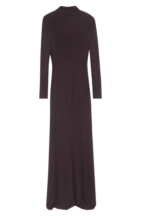 Long Sleeve Crepe Jersey Gown