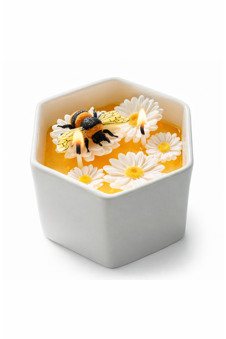 Daisy Beehive Candle Bowl, Alternate, color, Yellow Wax / White Bowl