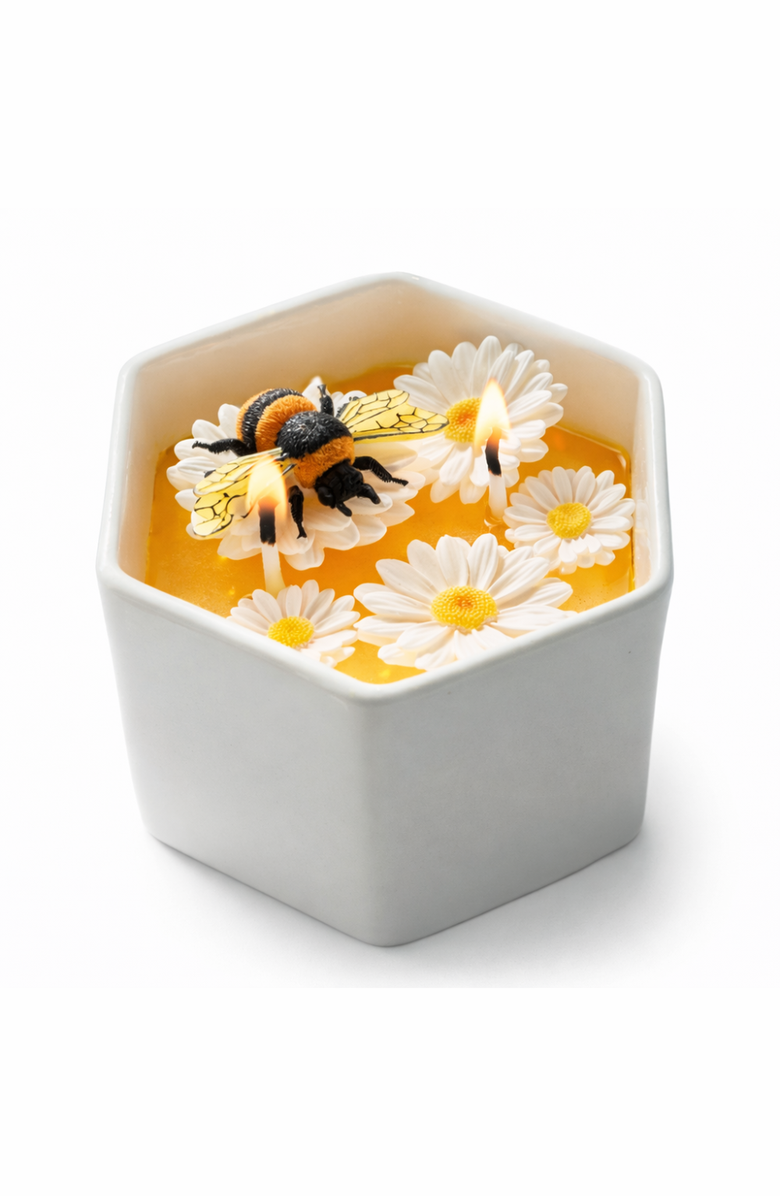 Southlake gifts Daisy Beehive Candle Bowl, Alternate, color, Yellow Wax / White Bowl