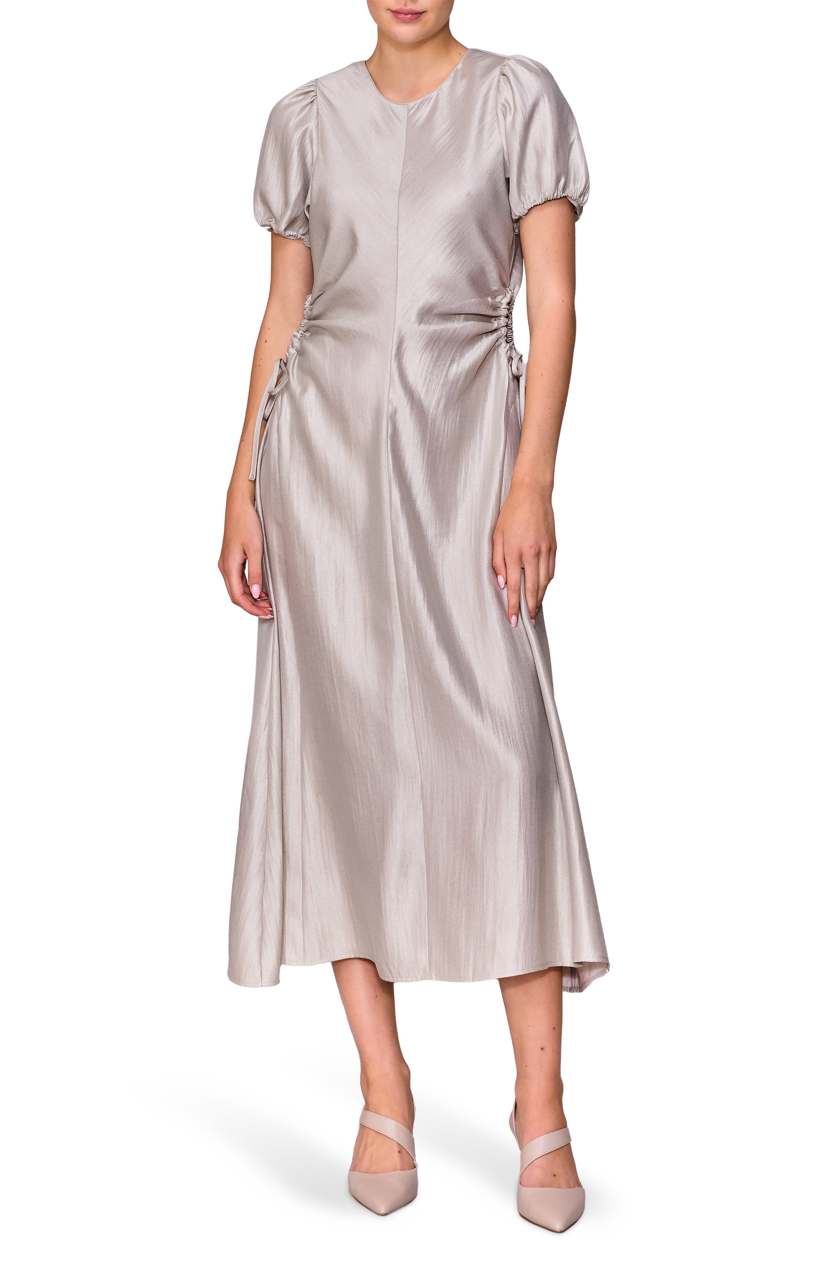 MELLODAY Side Cutout Puff Sleeve Midi Dress