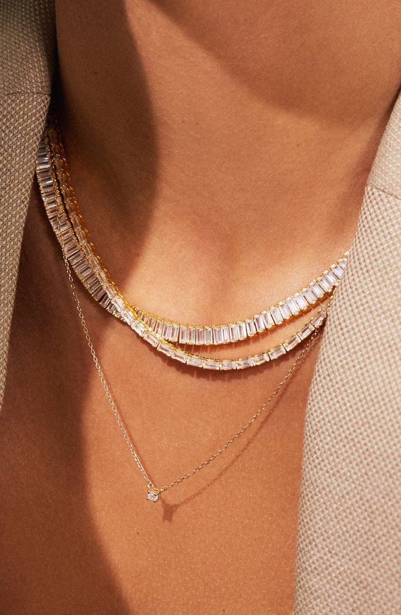 Aurate New York Lab Grown White Sapphire Baguette Tennis Necklace, Alternate, color, Yellow Vermeil, 13Ct