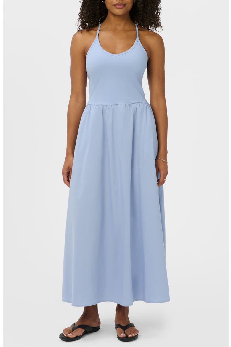 Explorer Ribbed Halter Neck Midi Dress, Main, color, LAGUNA BLUE