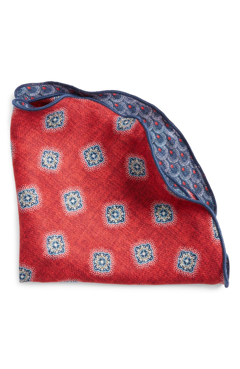 EDWARD ARMAH Medallion & Feather Reversible Silk Pocket Square Circle, Main, color, 