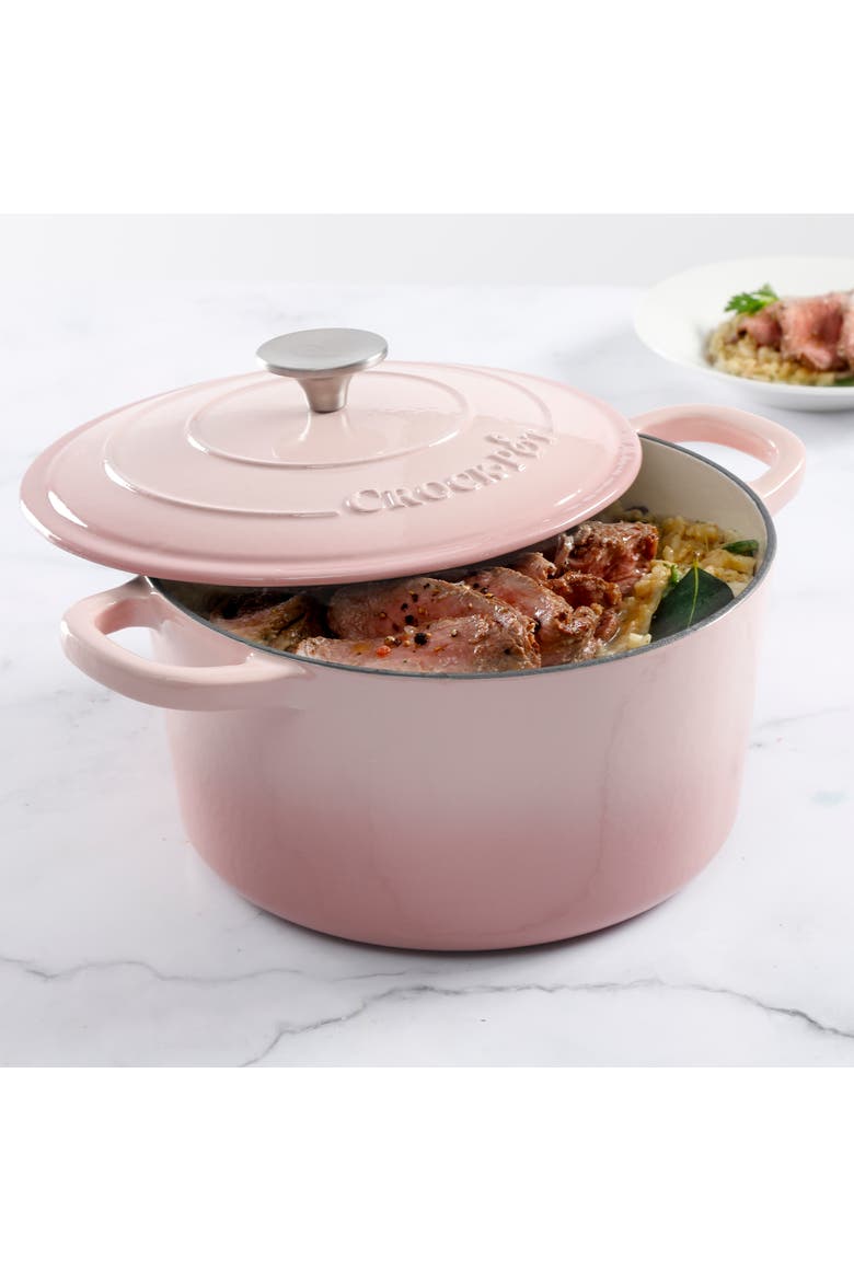 Artisan 5-Quart Round Enameled Cast Iron Dutch Oven with Lid, Alternate, color, Blush Pink