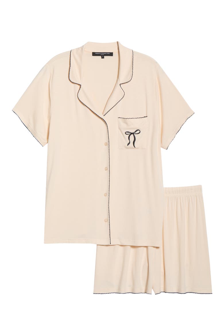 Scalloped Edge Short Pajamas, Alternate, color, CREAM/ BLUE COMBO