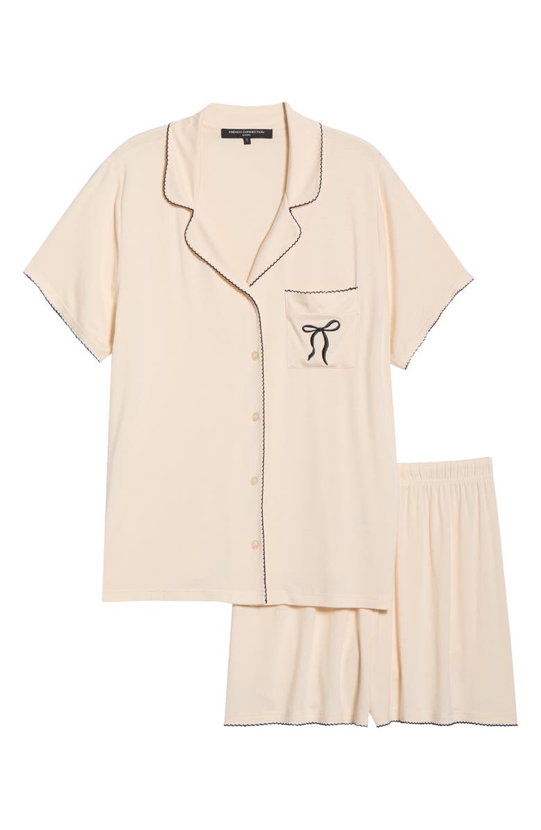 French Connection Scalloped Edge Short Pajamas, Alternate, color, Cream/ Blue Combo