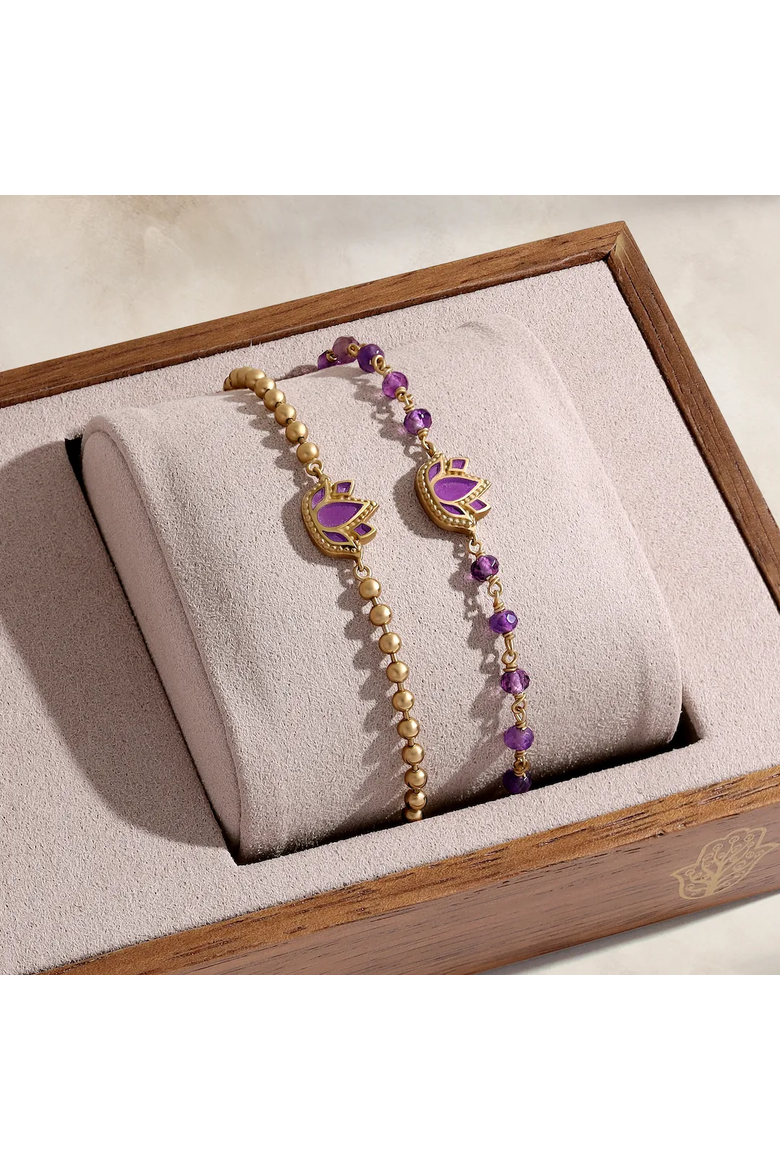 Radiant Calm Amethyst Lotus Gold Bracelet, Alternate, color, Purple/Gold