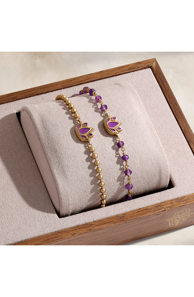 Karma and Luck Radiant Calm Amethyst Lotus Gold Bracelet, Alternate, color, Purple/Gold