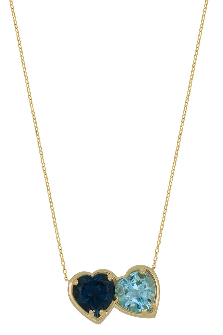 14K Gold Blue Topaz Double Heart Pendant Necklace (Nordstrom Exclusive), Main, color, 14K YELLOW GOLD