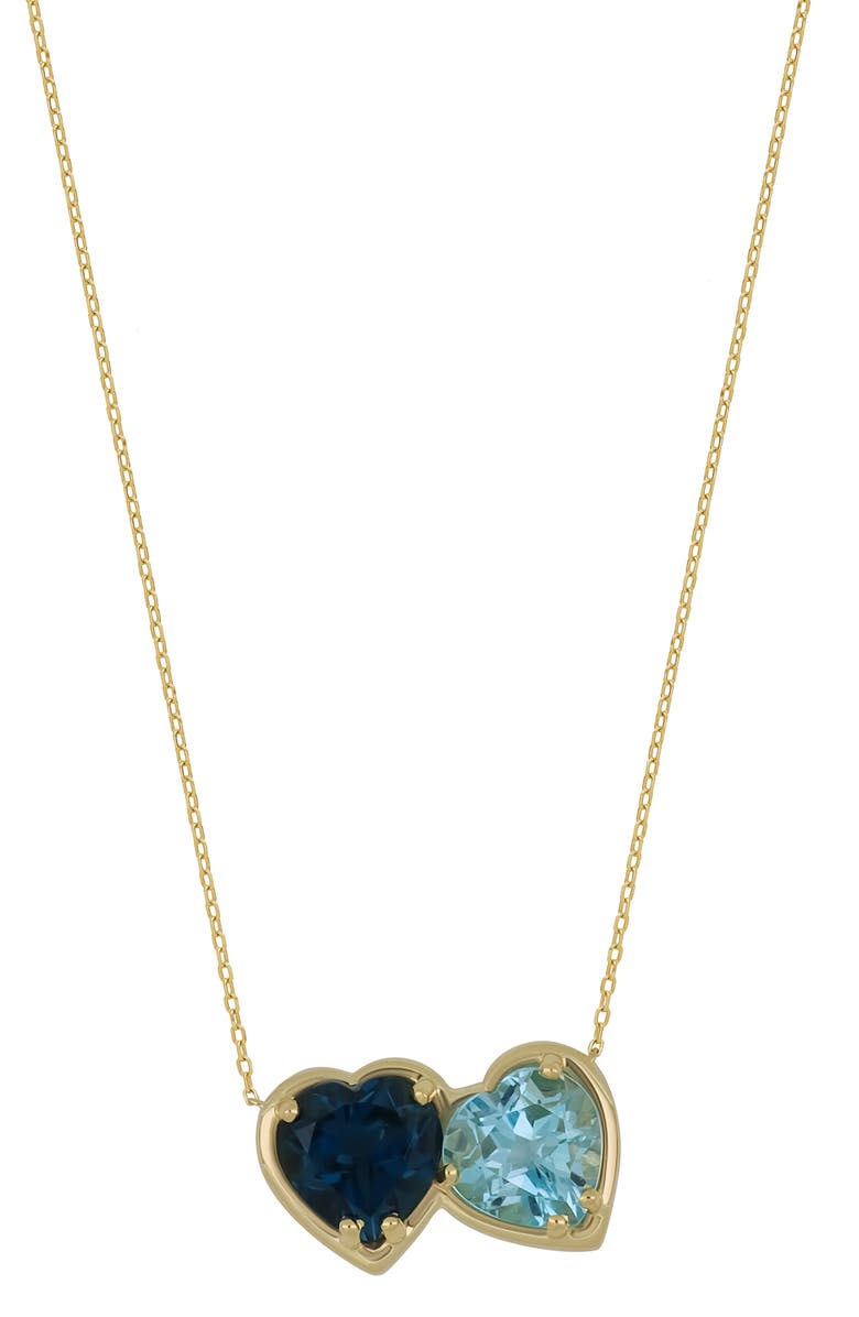 Bony Levy 14K Gold Blue Topaz Double Heart Pendant Necklace, Main, color, 14Ky Blue Topaz