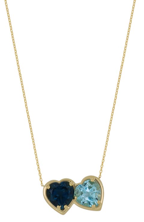 14K Gold Blue Topaz Double Heart Pendant Necklace (Nordstrom Exclusive)