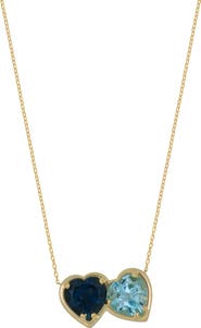 Bony Levy 14K Gold Blue Topaz Double Heart Pendant Necklace (Nordstrom Exclusive)