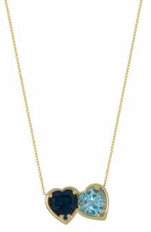 Bony Levy 14K Gold Blue Topaz Double Heart Pendant Necklace