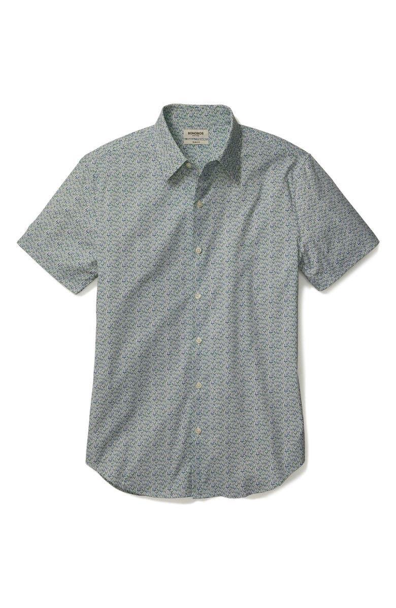Bonobos Tech Slim Fit Palm Print Short Sleeve Button-Up Shirt, Alternate, color, Leon Palms V2 C35