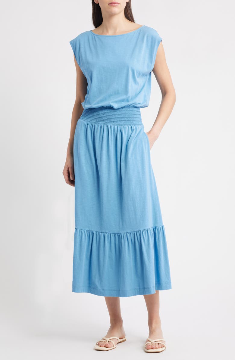 Nation LTD Evonne Smock Waist Pima Cotton Knit Dress, Main, color, Seascape