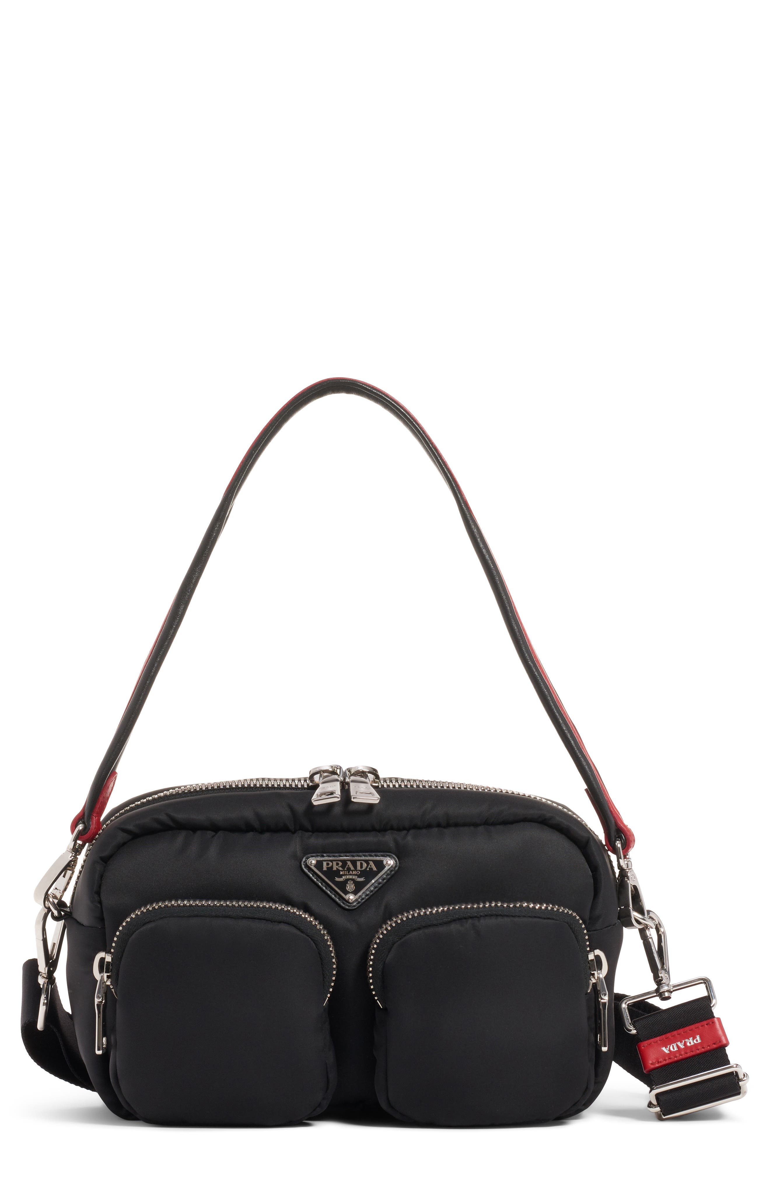 Prada Logo Nylon Shoulder Bag, Main, color, 