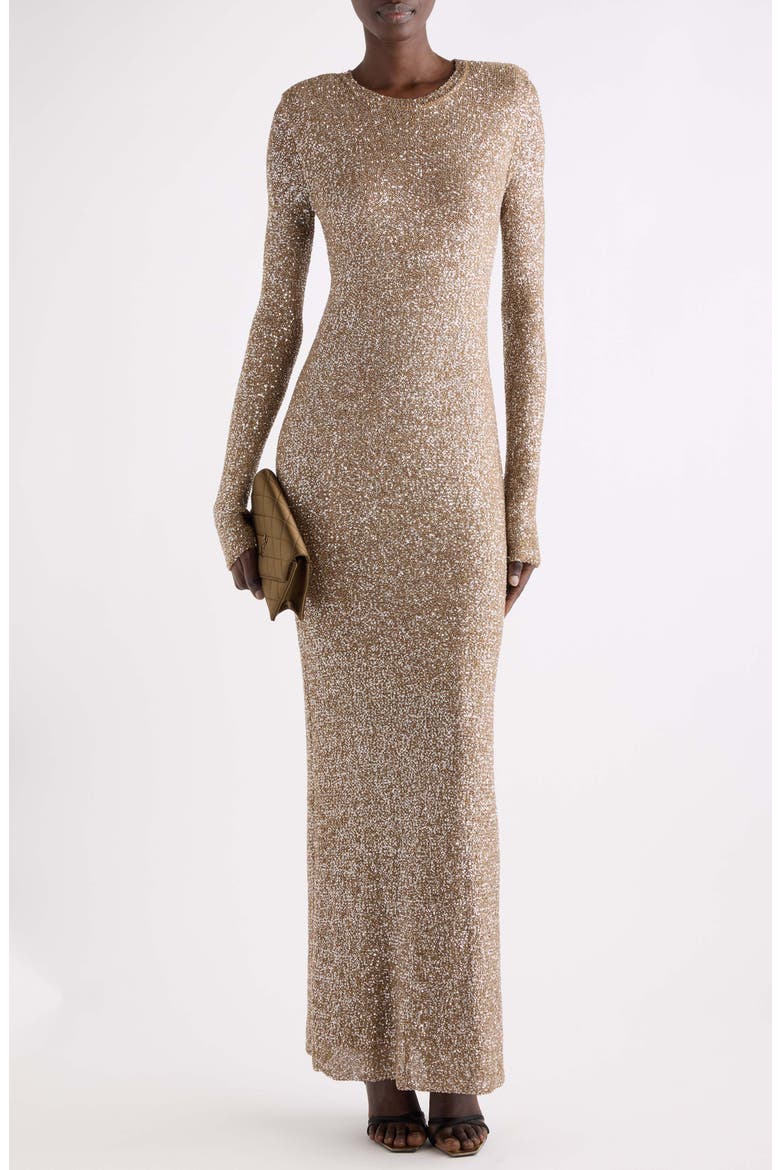 Long Sleeve Maxi Gown, Alternate, color, MARRON/ ARGENT