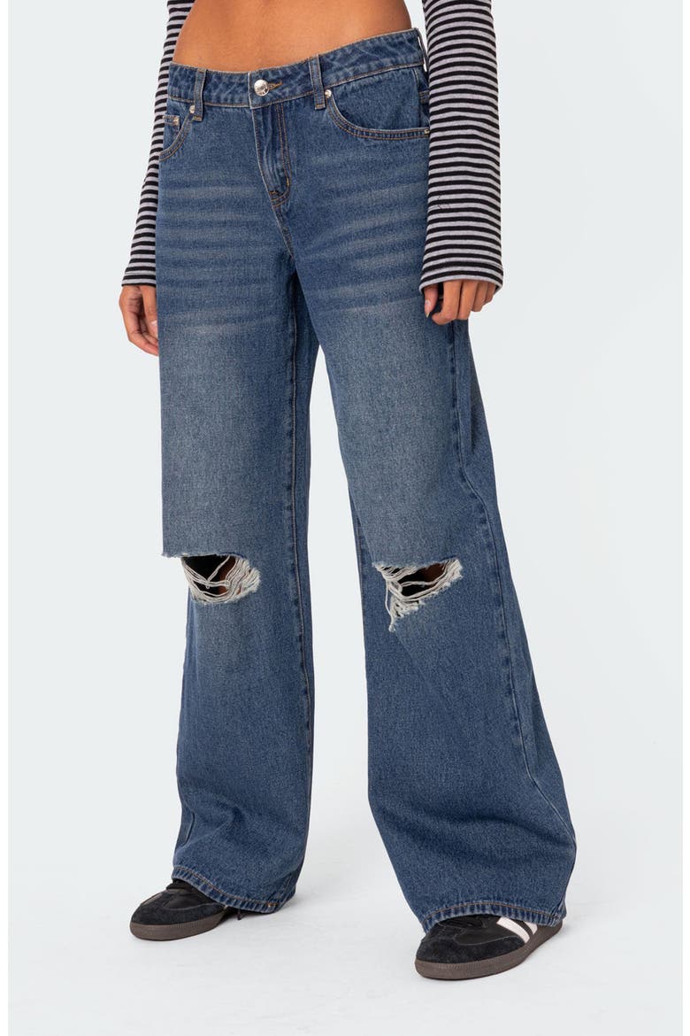 Debbie Ripped Low Rise Wide Leg Jeans, Alternate, color, INDIGO-BLUE-RAW-WASH