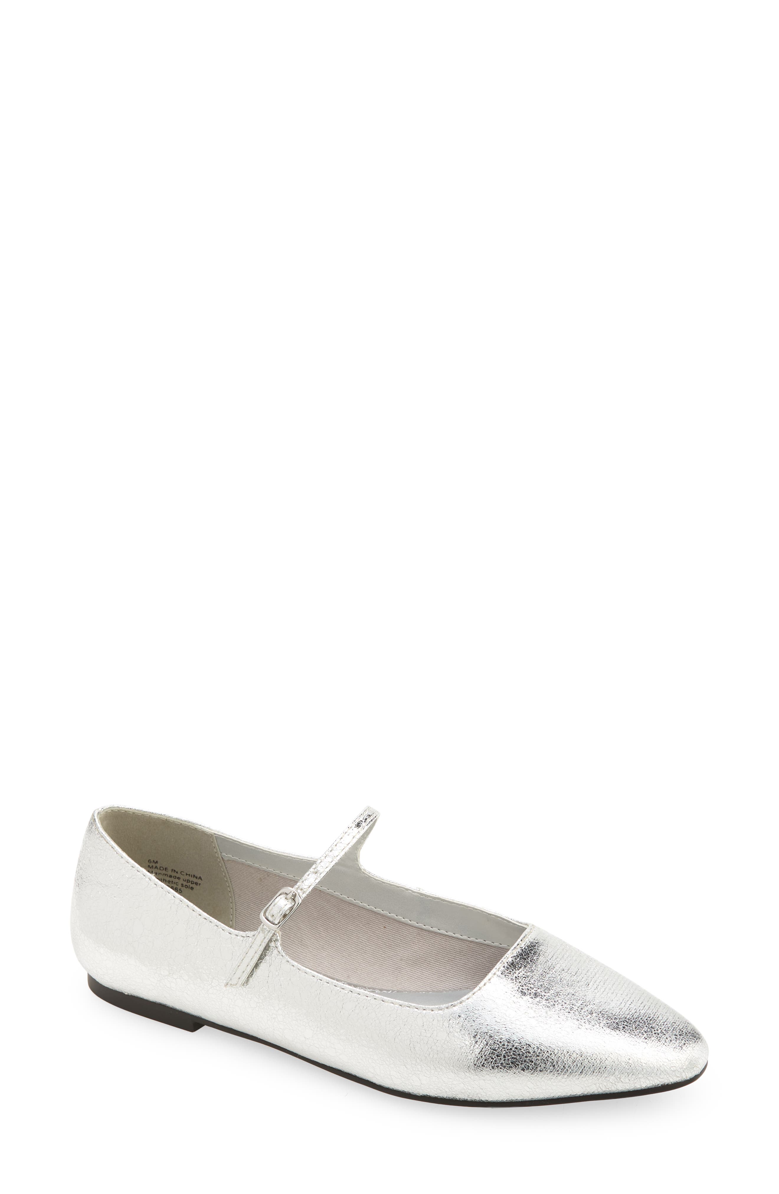 Regina Mary Jane Pointed Toe Flat, Main, color, SILVER METALLIC