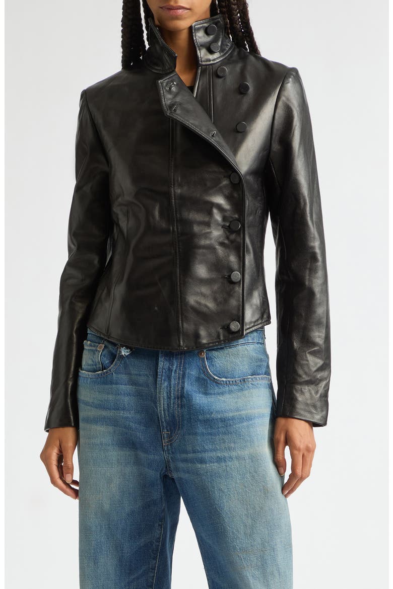 Asymmetrical Front Leather Jacket, Main, color, BLACK