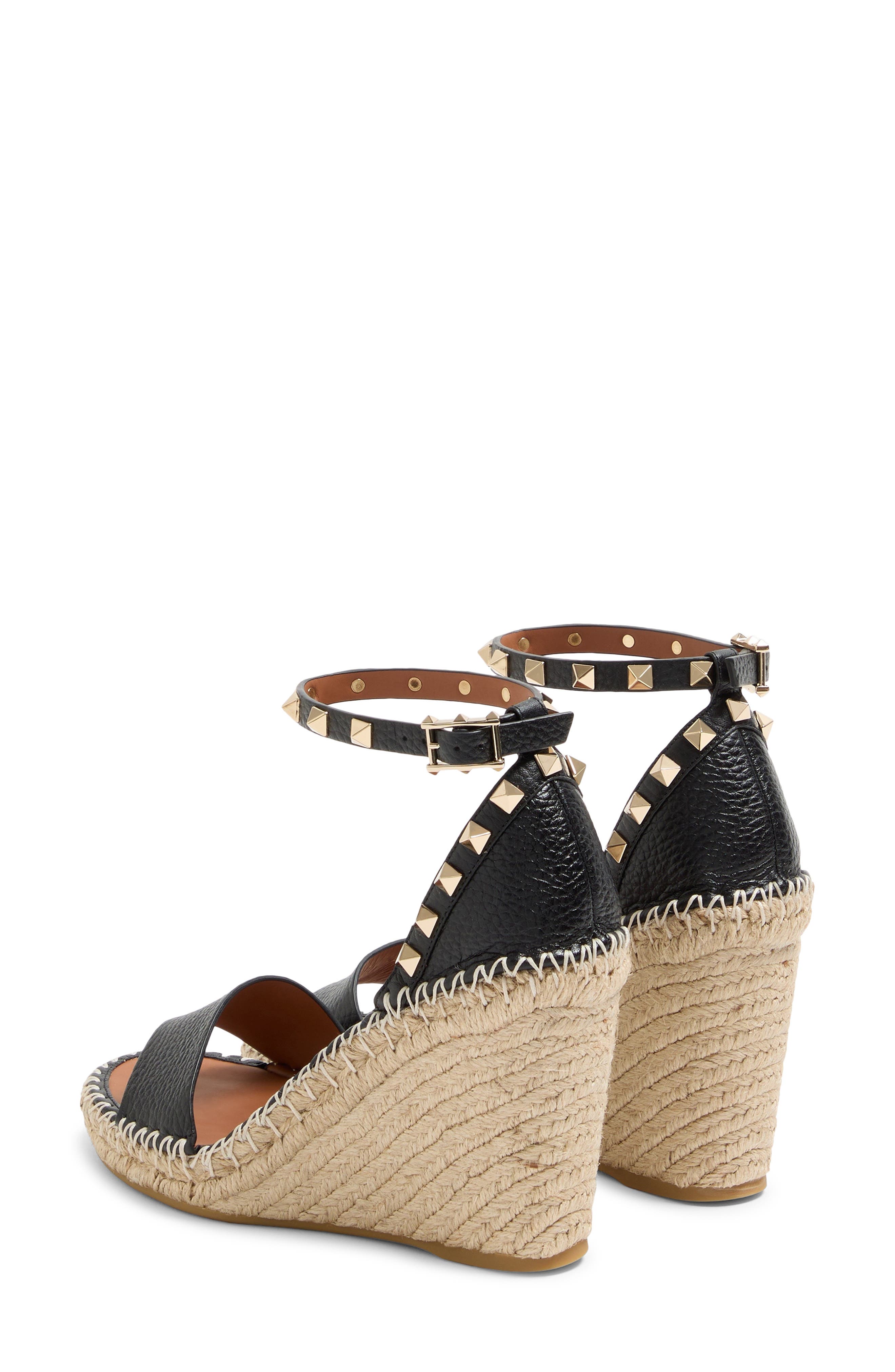 Valentino Rockstud Espadrille Wedge Sandal, Alternate, color, Natural/ Black